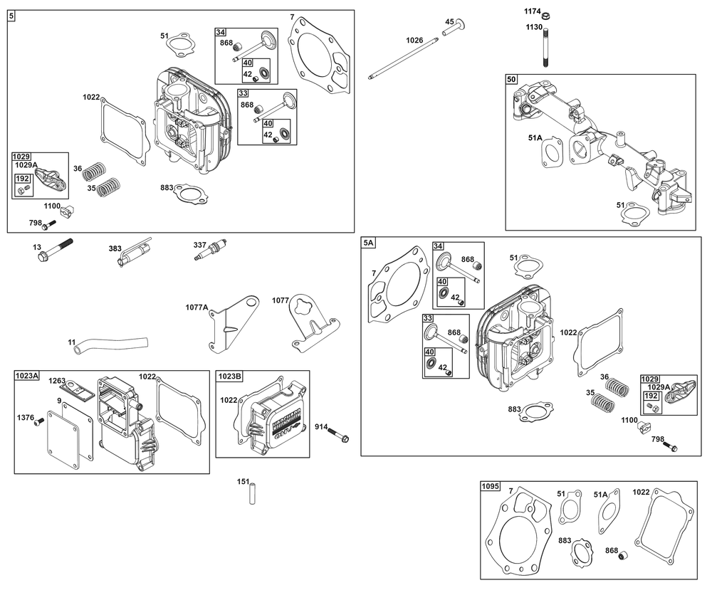 Cylinder Head Group Diagram and Parts List for 61E877-0111-J1 400000 - 699999 Briggs and Stratton Engine